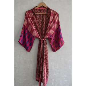 Long Silk Patchwork <b>Kimono</b> Robe for Women, Luxury Boho Designer Nightwear Gown, Modern Loungewear - Product Image 2