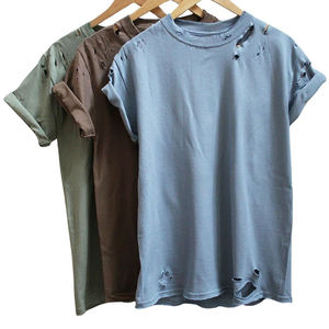 T-shirts respirants pour hommes, doux, effet vieilli, en coton personnalisé, coupe ajustée, col contrastant, confortables, en vente - Product Image 1
