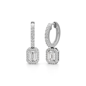 Pendientes de Aro con Diamantes de Corte Esmeralda, Plata 925 con Baño de Rodio, Joyería de Lujo para Mujer, Diseño Geométrico - Product Image 1