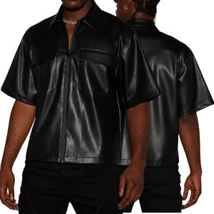 Chemises pour hommes en cuir véritable noir, style élégant, personnalisables OEM, respirantes, anti-plis, écologiques, de haute qualité, légères et satinées - Product Image 3