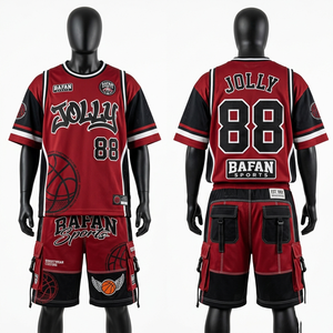 polyester mesh basketball jersey and shorts set red black panel design <b>heat</b> sublimation custom logo for men's set - Product Image 1