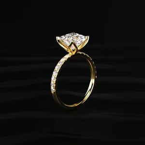 Princess Cut Solitaire CVD Floral <b>Ring</b> With Pave Band With IGI Certified VVS-VS Clarity Buy Direct From <b>Indian</b> Trusted Supplier. - Product Image 3
