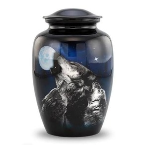 Urne funéraire noire avec motif de trois loups et scène de nuit de pleine lune, fournitures funéraires, urne commémorative avec couvercle en métal, urne durable - Product Image 6