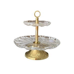 Plateau à gâteau en verre de luxe moderne avec base en métal pour la maison et l'hôtel, au meilleur prix - Product Image 1
