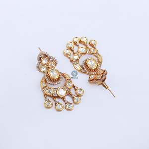 Leela Gold Plated Zircon Drop Earrings-Ethnic Geometric Designer Jewelry for Wedding and Party - Product Image 2