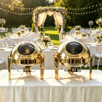 Gold Edelstahl Chafing Dish Buffet-Set Hotel Luxus Alkoholbetriebener Speisenwärmer Rund 9L Fassungsvermögen
