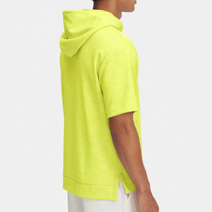 Men's Neon Yellow Embroidered Custom Printed <b>Short</b> <b>Sleeve</b> <b>Hoodie</b> Regular Fit Knitted Casual Sportswear Autumn Solid Color - Product Image 3