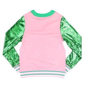 Green Pink <b>Sequin</b> Cardigan Women Fashion <b>Jacket</b> Embroidered Design Casual Sweater Outerwear Button Front Apparel Stylish Wear - Product Image 2