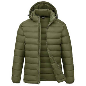 Veste matelassée légère pour homme avec capuche amovible, manteau d'hiver isolé résistant à l'eau avec poignets élastiques et ourlet réglable - Product Image 1