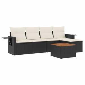 Ensemble de canapés de jardin en rotin noir crème, mobilier d'extérieur avec coussins en mousse haute densité, design contemporain imperméable - Product Image 2