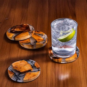 Handmade Epoxy Resin Wood Coaster Set with Holder | Natural Wood Slice Drink Coasters | Luxury <b>Table</b> Decor Gift Set - Product Image 4