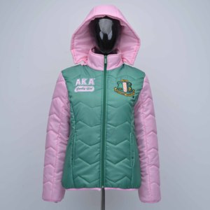Premium Quality Custom Manufacture <b>Jacket</b> Women's Winter Hooded Full Sleeve Zipper Front Embroidered Logo Green <b>Pink</b> Outerwear - Product Image 1