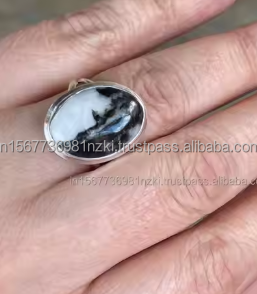 Anillo bohemio de Plata de Ley 925 hecho a mano estilo clásico Natural cebra jaspe anillo de piedras preciosas rodio plateado regalo para ella - Product Image 4