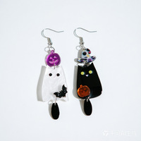 Anting Akrilik Halloween Motif Hantu, Labu, dan Kelelawar Hitam Putih, Anting Kreatif Natal yang Lucu.