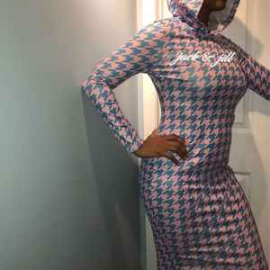 Vestido Midi Ajustado de Mujer con Estampado de Pata de Gallo, Manga Larga, Elegante, para Oficina o Fiesta, Venta al Por Mayor Personalizada - Product Image 4