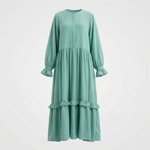 Abaya élégante et modeste en polyester léger, col en V, vêtements islamiques pour femmes, manches longues, vente en gros - Product Image 1