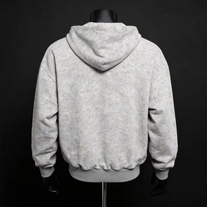 Custom Oversize French Terry Jacket Sun Fade Boxy Crop Drop Shoulder <b>Light</b> Wash Double Zipper Embroidery Clean Fit Zip <b>up</b> Hoodie - Product Image 5