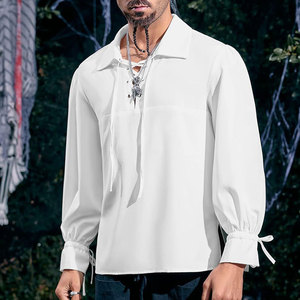 Camisa Pirata para Hombre, Estilo Kilt Escocés, con Cordones, para Festivales, Ropa Pirata, Top Ventas - Product Image 6