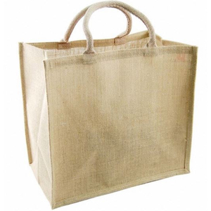 Grand sac fourre-tout en jute naturel avec motif géométrique, poignées en corde de coton, réutilisable, écologique, pour le marché - Product Image 1