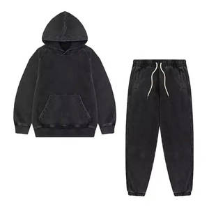 Unisex Acid Washed Cotton <b>Tracksuit</b> Hoodie And Joggers Set Solid Color Casual Autumn Wear Full Length Breathable Regular Fit - Product Image 3
