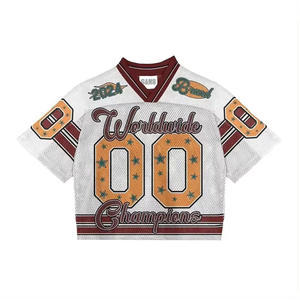 เสื้อฟุตบอลแบบครอปทรงบ็อกซี่ คอวี ผ้าตาข่าย ปรับแต่งชื่อและโลโก้ได้ เสื้อยืดสไตล์วินเทจแนวสตรีทแวร์ เสื้ออเมริกันฟุตบอล - Product Image 2