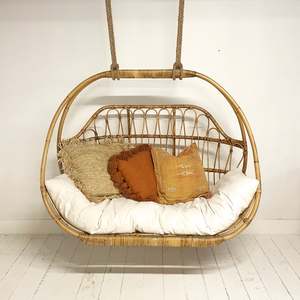 Rattan egg shaped hanging chair furniture for outdoor garden terrace seating moon <b>hammock</b> chairs - Product Image 5