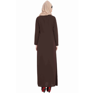 Abaya marrón de manga larga hasta el suelo, cuello redondo, corte holgado, vestido modesto de algodón para mujer, uso diario, estilo de Oriente Medio - Product Image 4