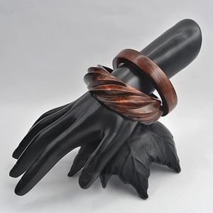 <b>Artificial</b> Wooden Bracelets Set with Brown Leather Accents Boho Style Women's Jewelry From Craft Emporium Exports Uttar Pradesh - Product Image 5