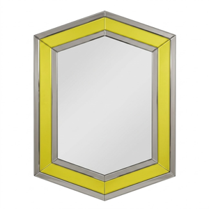 Espejo Hexagonal de Diseño Premium de 24x32 Pulgadas | Marco con Patrón Amarillo y Bordes Metálicos | Espejo Decorativo de Pared Moderno para Interiores del Hogar - Product Image 1