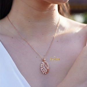 Gold Link Chain Paisley <b>Leaf</b> Diamond Pendant with Sparkling Diamonds and Elegant Nature for Engagement Wedding & Anniversary - Product Image 4