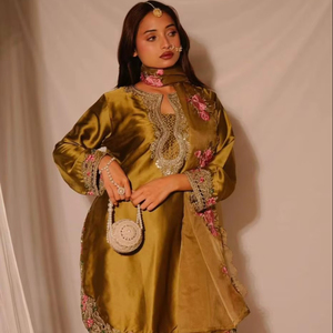 Luxury Japan Satin Farshi Salwar Suit with Heavy Embroidery Work <b>Wedding</b> Special Ethnic Wear Set for Women - Product Image 1