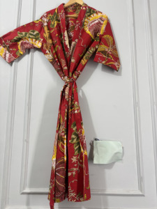 Bata Kimono de Algodón con Estampado Floral, Cuello en V, Secado Rápido, Manga Larga, Ligera, para Primavera, Ideal para Damas de Honor - Product Image 2