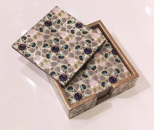 Luxury Agate Print <b>Coaster</b> Set Gold Rimmed MDF Wood <b>Drink</b> <b>Coasters</b> with Box for Home Gift Wholesale - Product Image 1
