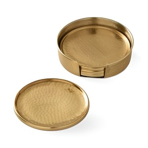 <b>Antique</b> Brass Copper Finished Metal Heat Resistant Multi-functional Customizable Coaster <b>Set</b> for <b>Tea</b> Serving Office Home Use - Product Image 2