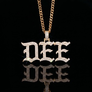 Collar con Colgante de Letra DEF Chapado en Oro con Incrustaciones de Diamantes, Cadena Cubana Estilo Hip Hop para Hombre - Product Image 1