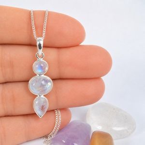 Triple <b>Rainbow</b> Moonstone 925 Sterling Silver Vintage Charm Pendant June Birthstone Gemstone Jewelry OEM Exporter India Women Men - Product Image 5