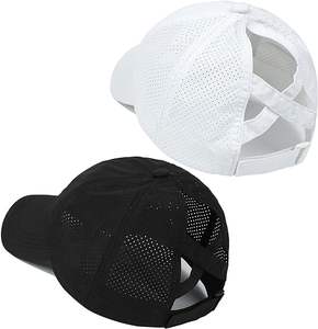 Casquette de baseball unisexe réglable à 5 panneaux en tissu maillé à séchage rapide, en jersey Oxford, avec décoration nœud et style chignon désordonné haut - Product Image 1