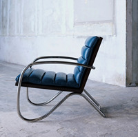 Fauteuil lounge moderne de luxe style Mid-Century en cuir côtelé avec structure chromée, pliable, couleur personnalisable, pour chambre, salle à manger, appartement
