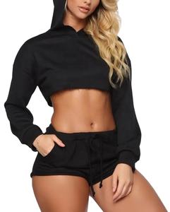 Vente flash Ensemble de shorts deux pièces pour femmes Mode Ensemble de shorts en tissu éponge à capuche courte Ensemble de survêtement pour femmes Shorts de sport et sweat à capuche - Product Image 5