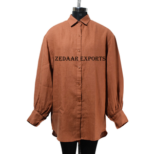 Long Solid Button Linen Shirt for Women Latest Knee Length Casual Summer Vacation Shirt - Product Image 4
