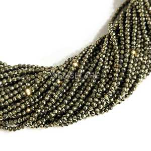 Cuentas redondas microfacetadas de pirita natural de 2 mm, cuentas de pirita para la fabricación de joyas, suministros al por mayor, cuentas sueltas facetadas con corte de diamante. - Product Image 2