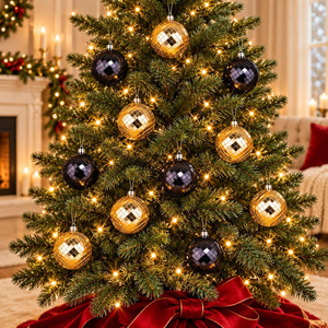 Luxury Gold Black Disco <b>Ball</b> Christmas Ornaments <b>Mirrored</b> Glitter Hanging Baubles for Xmas Tree Decoration Festive Holiday Party - Product Image 6