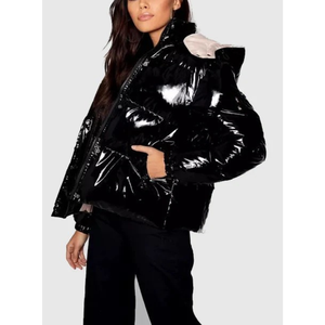 Veste matelassée noire pour femme avec capuche amovible, manteau d'hiver épais et chaud, vêtement d'extérieur décontracté, fermeture éclair sur toute la longueur des manches - Product Image 4