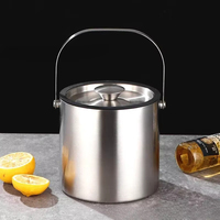 Cubo de Hielo Aislado de Acero Inoxidable de 1.6-5L, Recipiente para Bebidas de Doble Pared, Asa de Transporte Cómoda, Contenedor de Hielo para Cerveza y Vino, Herramienta de Bar