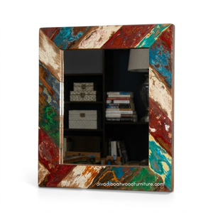 Handcrafted Rustic Eco-Friendly Durable Thick Wall <b>Mirror</b> Patchwork Reclaimed Boat Wood Original Color Living Room Bedroom - Product Image 1