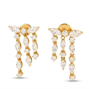 Boucles d'oreilles de luxe en or jaune 9 carats avec diamants marquise et ronds cultivés en laboratoire, certifiées IGI, 4,86 CT, pour fiançailles, mariage, fête, cadeau - Product Image 1