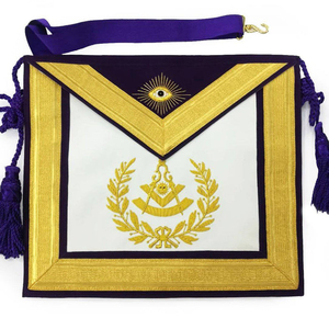Tablier de Maître Ancien Maçon de Loge Bleue - Broderie main or et violet, tissus de qualité supérieure, accessoires en velours violet de qualité - Product Image 1