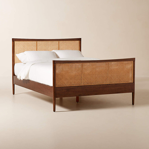 Cama Diván Estilo Francés Moderna con Ratán Natural Tejido y Madera de Teca, Juego de Muebles para Dormitorio - Alea - Product Image 1