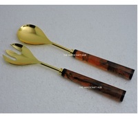 Ensemble de serveurs à salade de luxe avec manche en résine, cuillère et fourchette en acier inoxydable, ustensiles de cuisine haut de gamme pour restaurant et hôtel