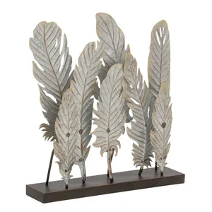 Sculpture de plumes en métal blanc et doré, 21 pouces, centre de table botanique pour salon, console, bureau et entrée - Product Image 1